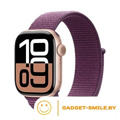 Apple Watch Series 10 GPS 42mm Rose Gold Aluminum Case with Plum Sport Loop (MWWK3)