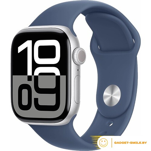 Apple Watch Series 10 GPS 46mm Silver Aluminum Case with Denim Sport Band - S/M (MWWL3)
