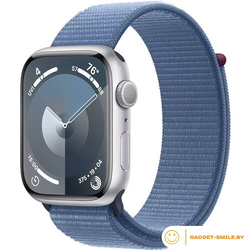 Apple Watch Series 9 GPS 45mm Silver Aluminum Case with Storm Blue Sport Loop (MR9F3)