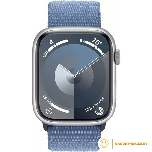 Apple Watch Series 9 GPS 45mm Silver Aluminum Case with Storm Blue Sport Loop (MR9F3)