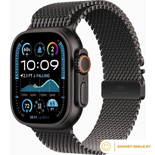 Apple Watch Ultra 2 2024 GPS + Cellular 49mm Black Titanium Case with Black Titanium Milanese Loop - S (MX4W3)