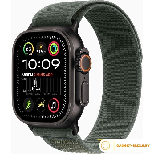 Apple Watch Ultra 2 2024 GPS + Cellular 49mm Black Titanium Case with Green Trail Loop - M/L (MYQ43)