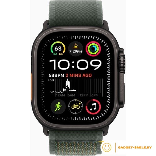 Apple Watch Ultra 2 2024 GPS + Cellular 49mm Black Titanium Case with Green Trail Loop - M/L (MYQ43)